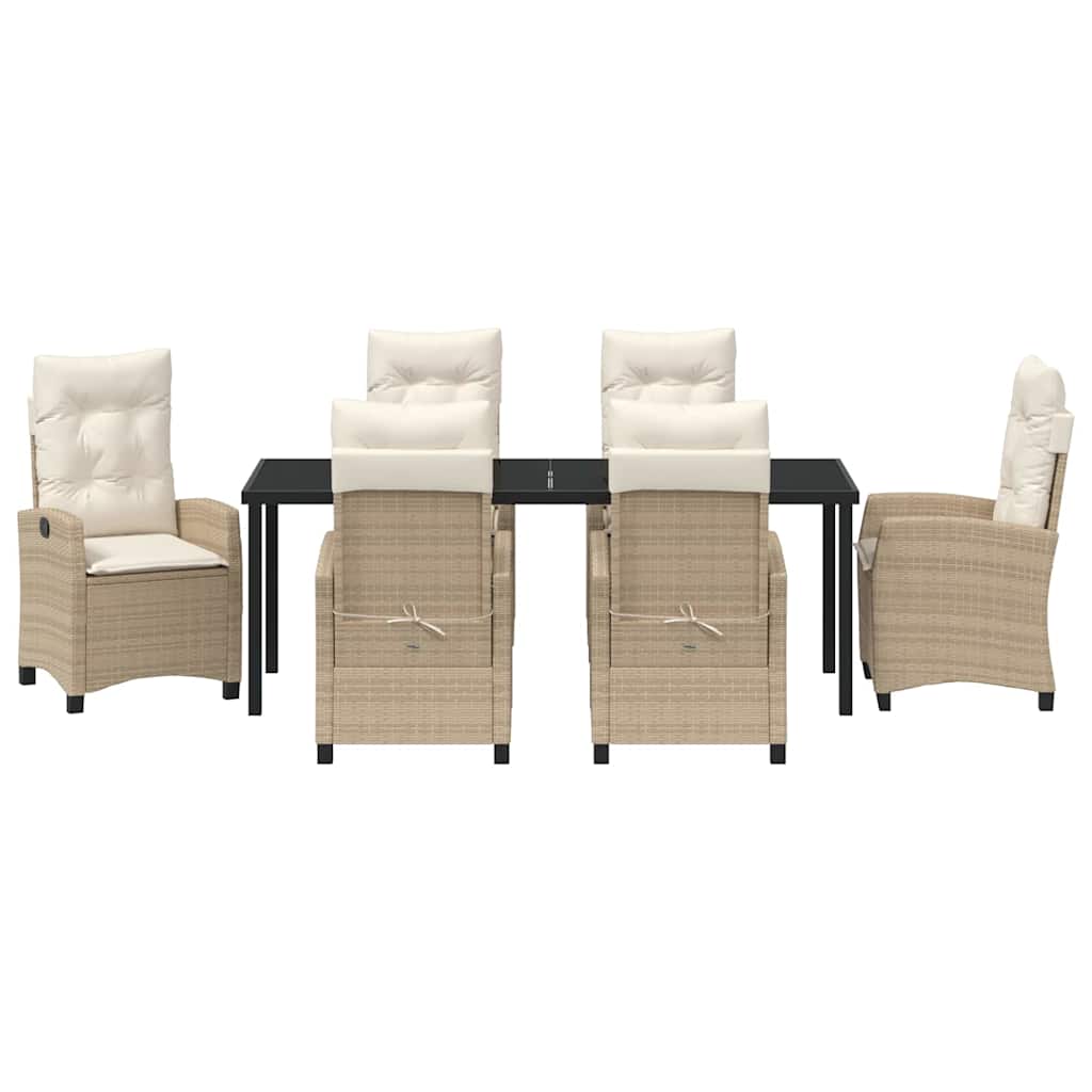 Tuin eettafelset met kussen 7 pcs Beige poly rattan – afbeelding 7