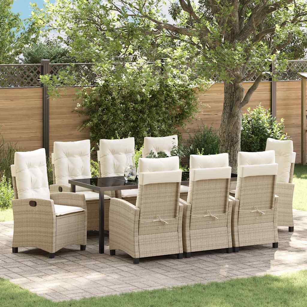 Tuin eettafelset met kussen 9 pcs Beige poly rattan – afbeelding 1