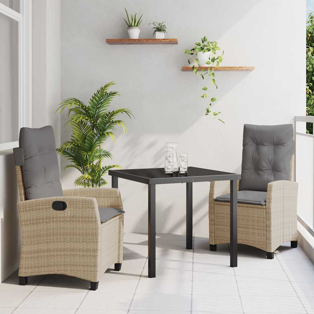 Tuin eettafelset met kussen 3 pcs Beige poly rattan – afbeelding 1