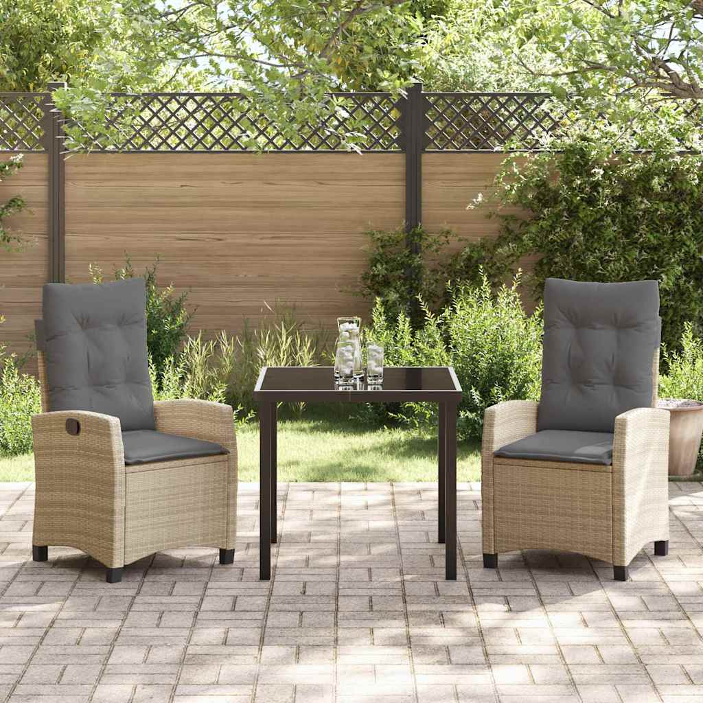 Tuin eettafelset met kussen 3 pcs Beige poly rattan – afbeelding 3