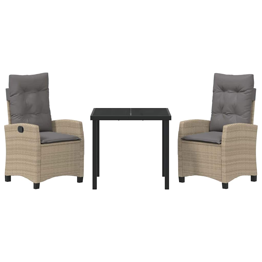 Tuin eettafelset met kussen 3 pcs Beige poly rattan – afbeelding 5