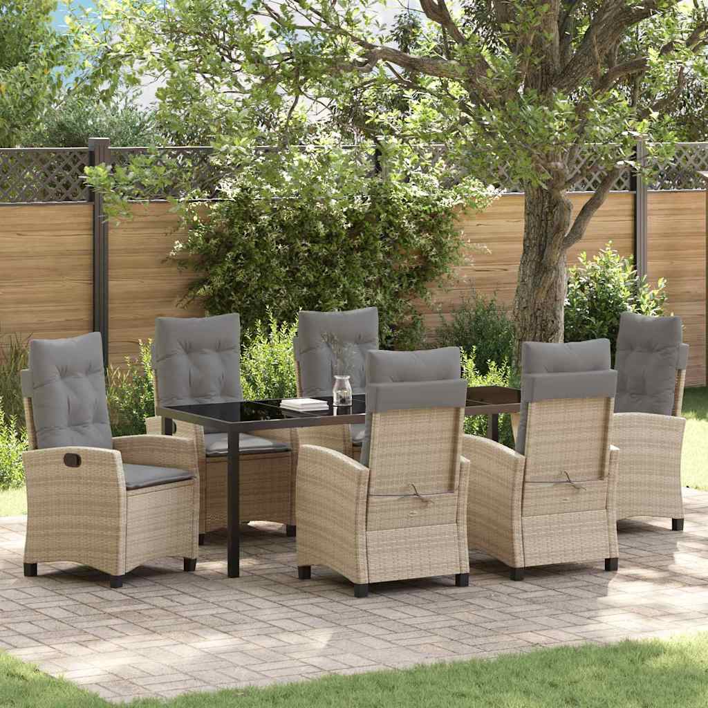 Tuin eettafelset met kussen 7 pcs Beige poly rattan – afbeelding 1