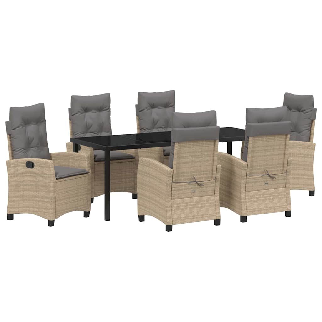 Tuin eettafelset met kussen 7 pcs Beige poly rattan – afbeelding 2