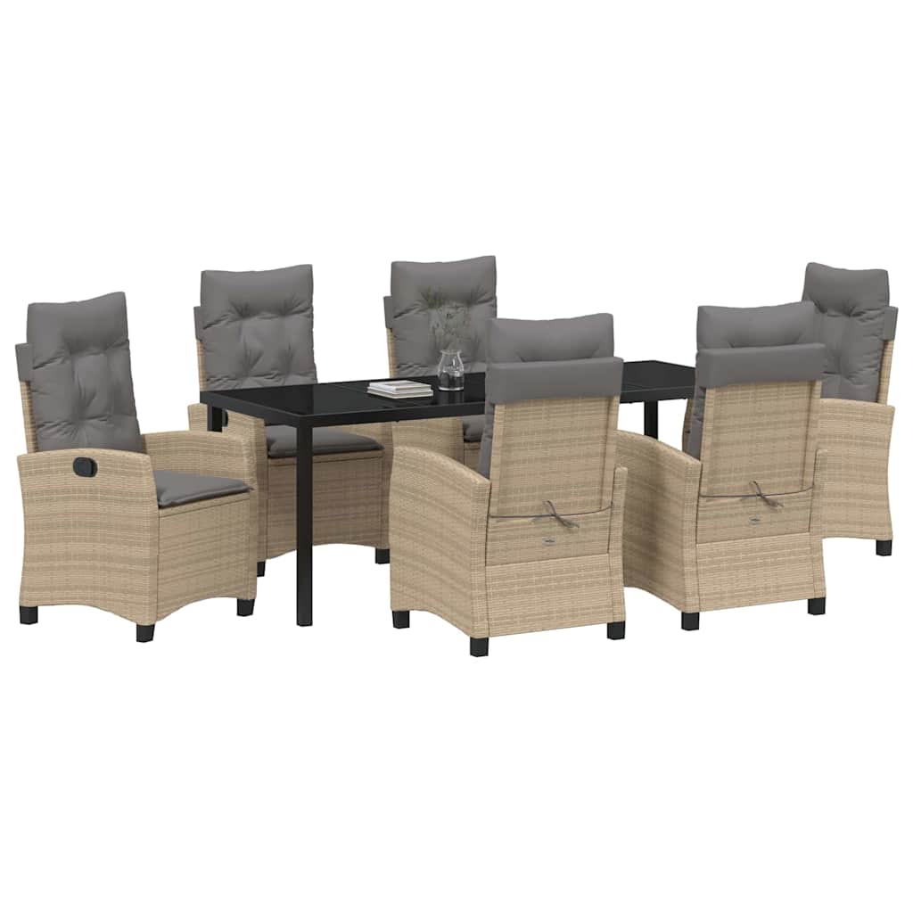 Tuin eettafelset met kussen 7 pcs Beige poly rattan – afbeelding 3