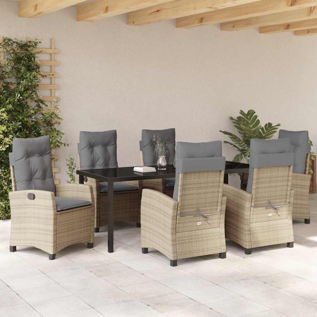 Tuin eettafelset met kussen 7 pcs Beige poly rattan – afbeelding 4