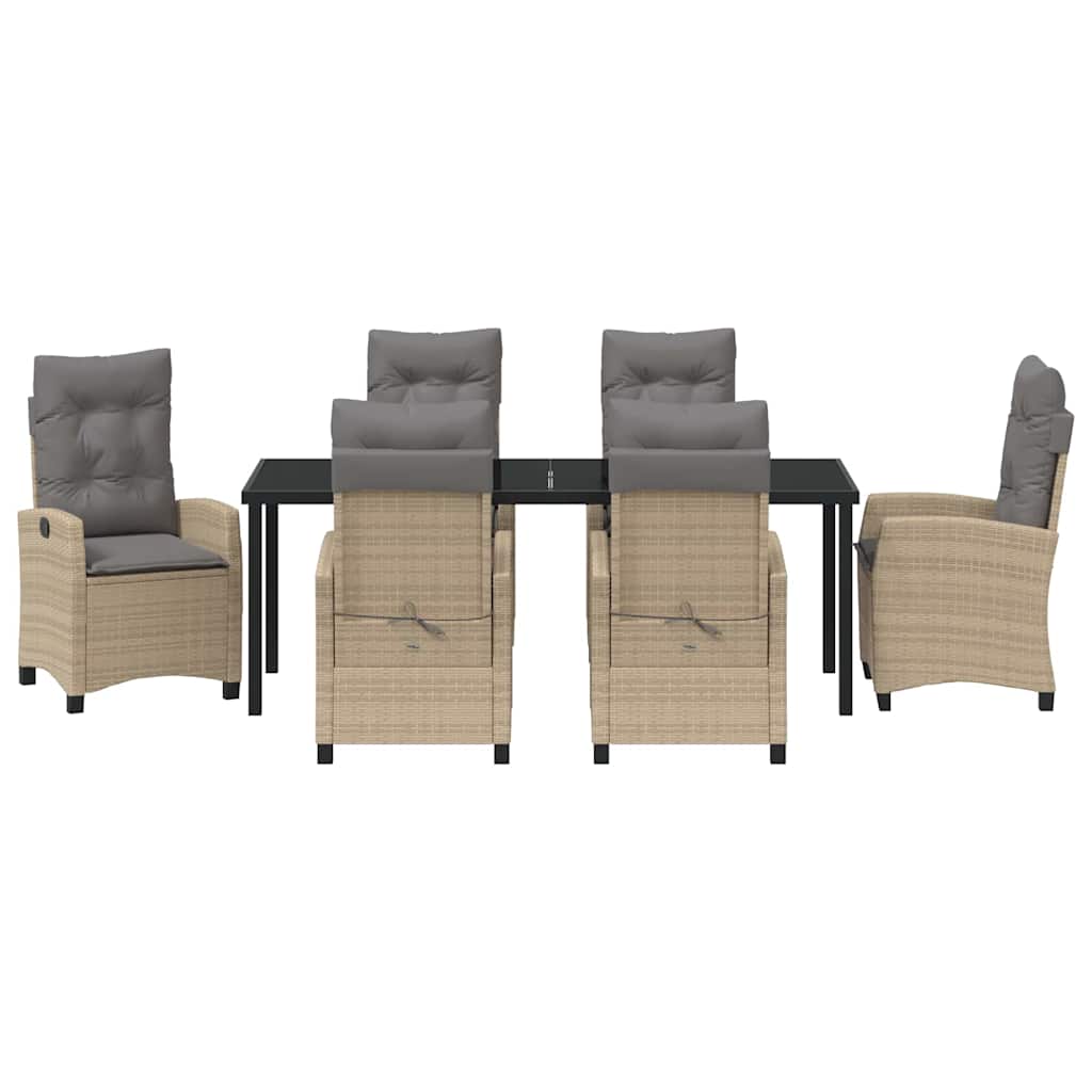 Tuin eettafelset met kussen 7 pcs Beige poly rattan – afbeelding 7