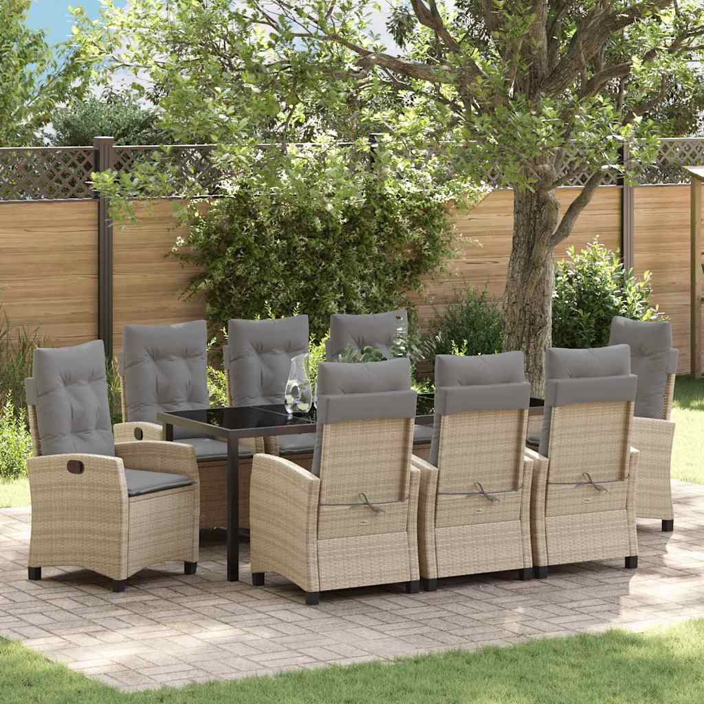 Tuin eettafelset met kussen 9 pcs Beige poly rattan – afbeelding 1