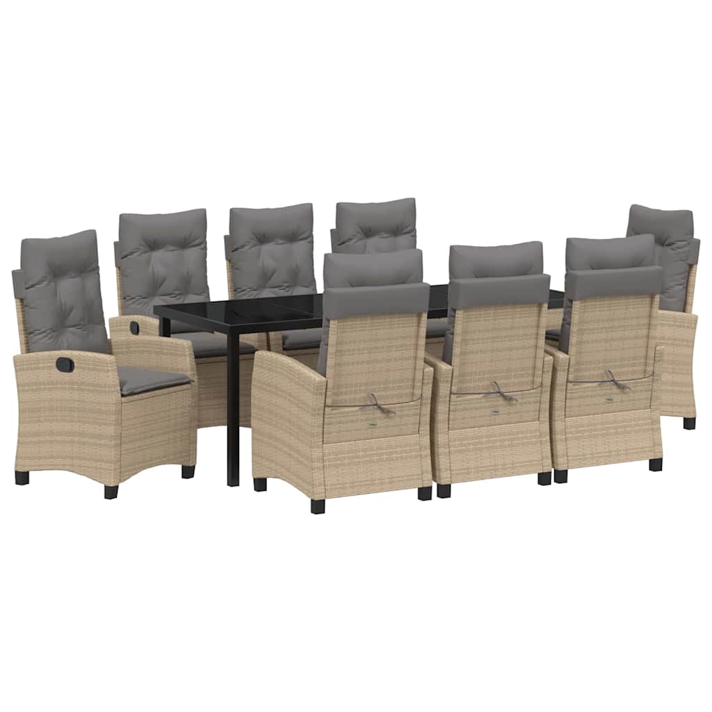 Tuin eettafelset met kussen 9 pcs Beige poly rattan – afbeelding 2
