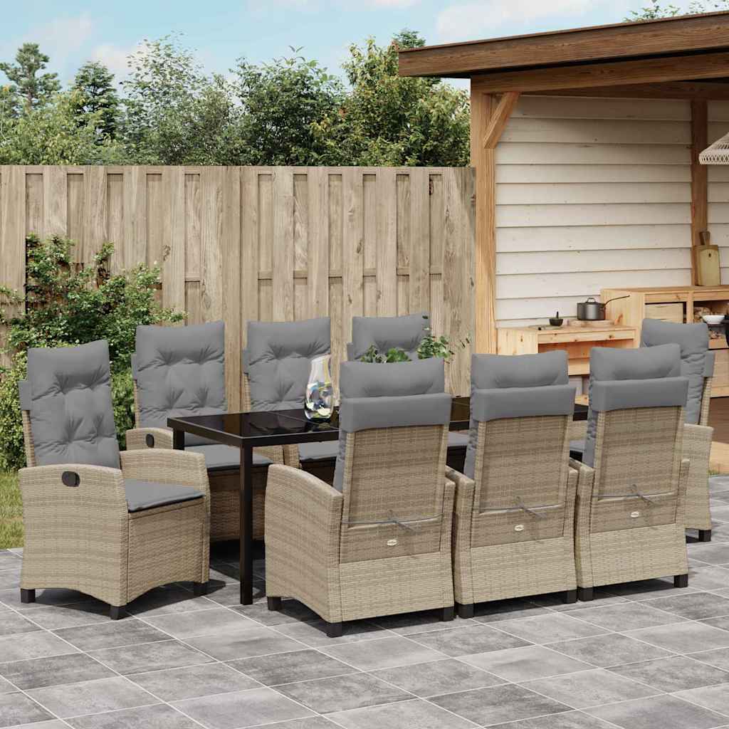 Tuin eettafelset met kussen 9 pcs Beige poly rattan – afbeelding 4