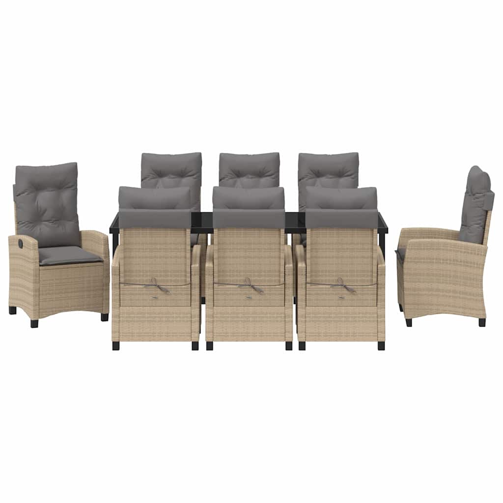Tuin eettafelset met kussen 9 pcs Beige poly rattan – afbeelding 7