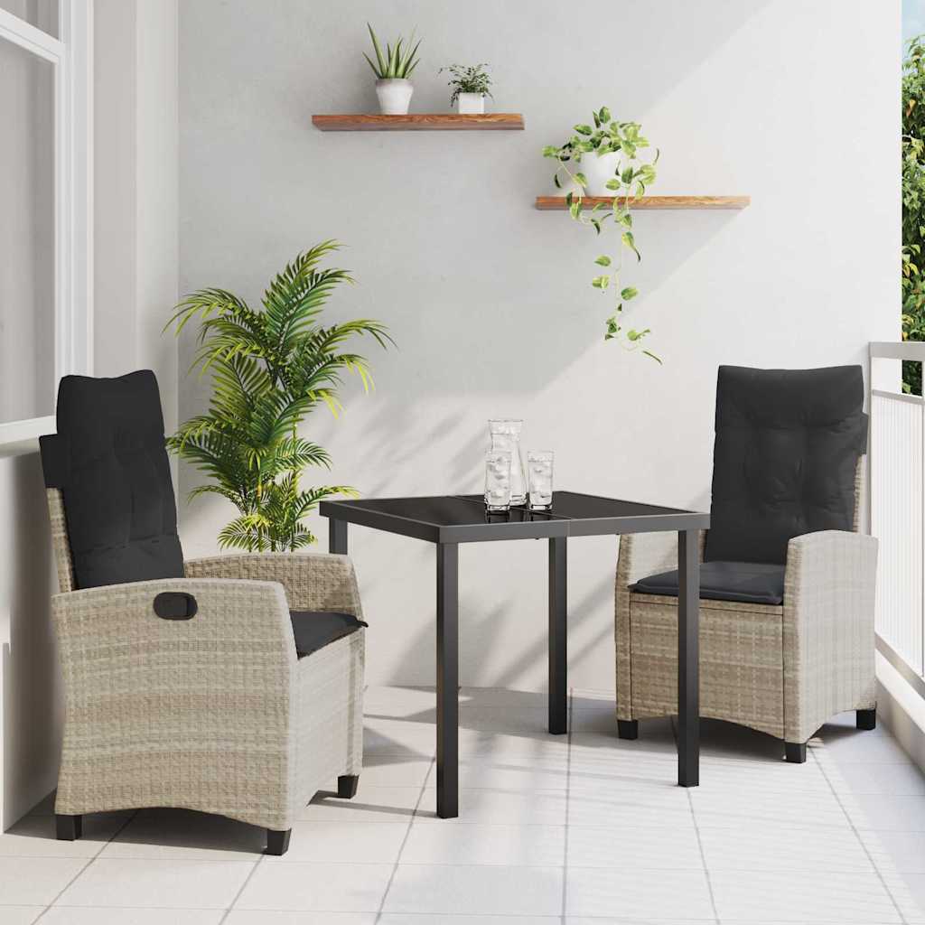 Tuin eettafelset met kussen 3 pcs Lichtgrijs poly rattan – afbeelding 1