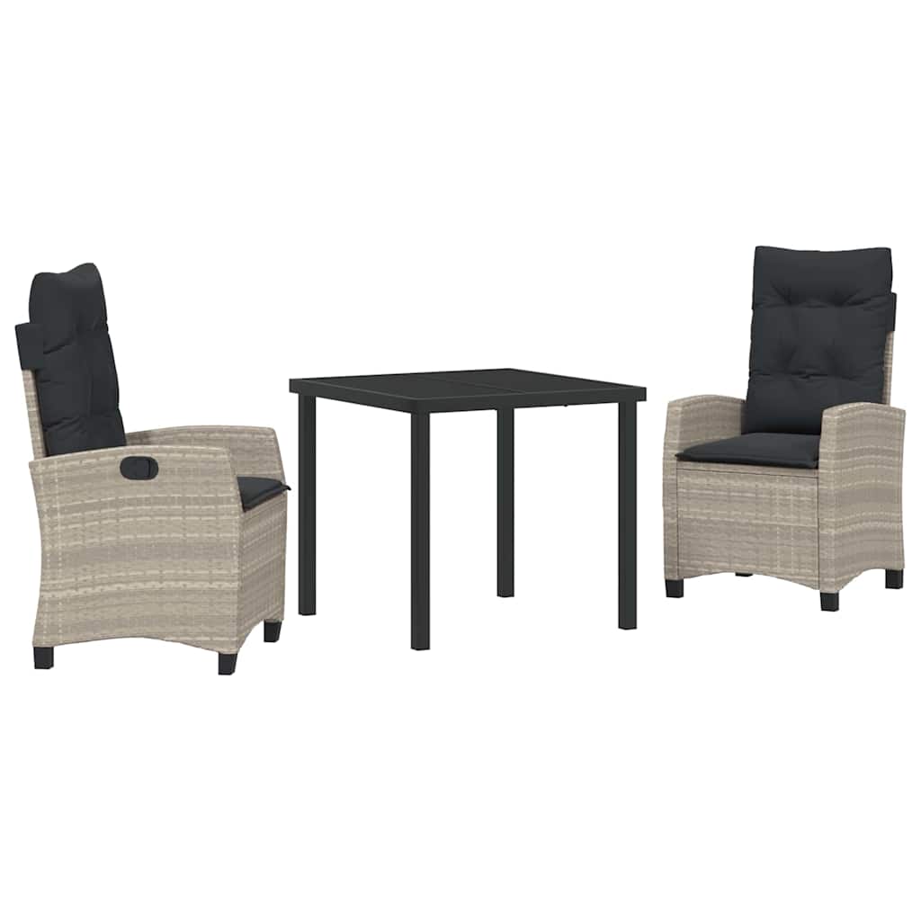 Tuin eettafelset met kussen 3 pcs Lichtgrijs poly rattan – afbeelding 2