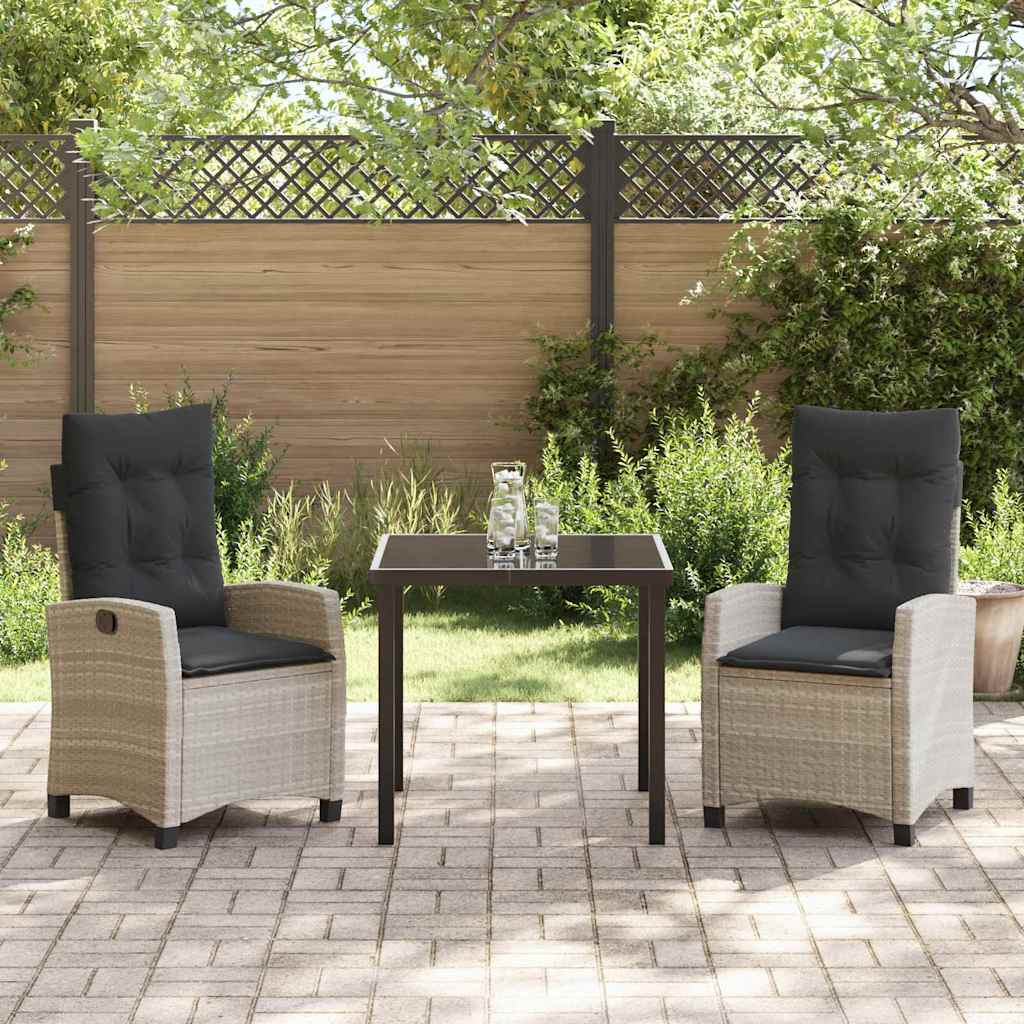 Tuin eettafelset met kussen 3 pcs Lichtgrijs poly rattan – afbeelding 4