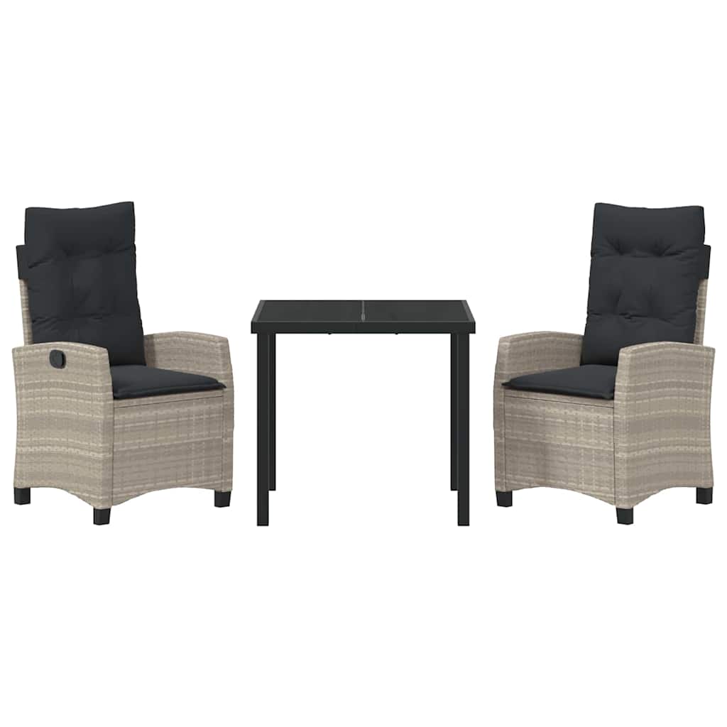 Tuin eettafelset met kussen 3 pcs Lichtgrijs poly rattan – afbeelding 7