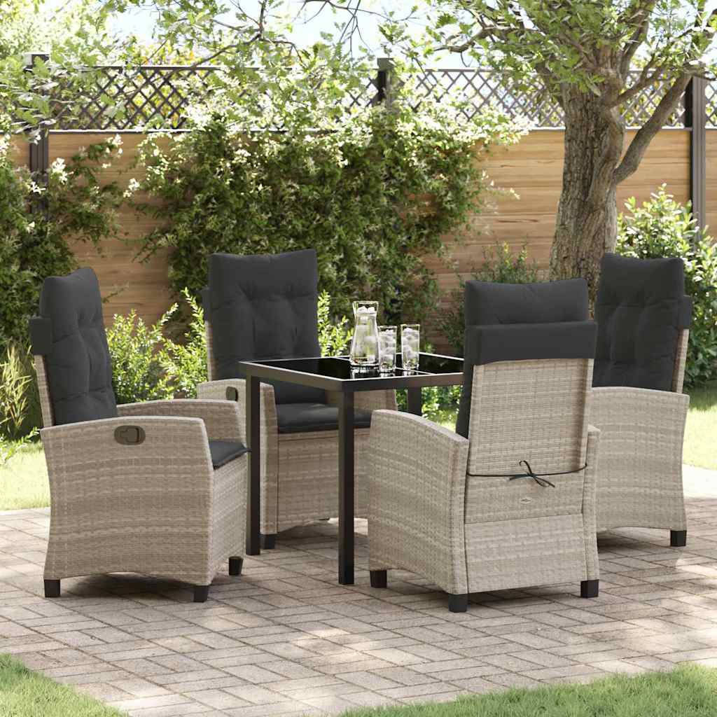 Tuin eettafelset met kussen 5 pcs Lichtgrijs poly rattan – afbeelding 1