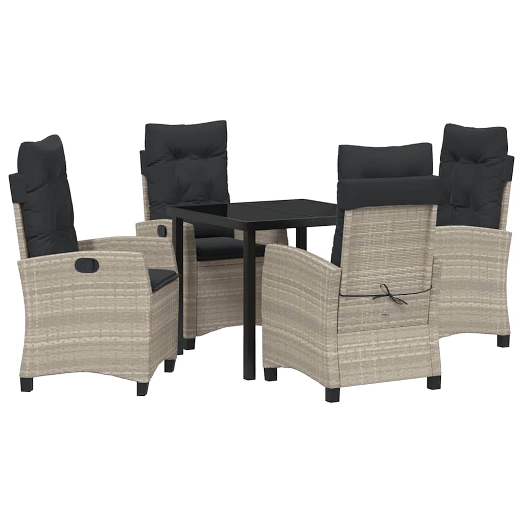 Tuin eettafelset met kussen 5 pcs Lichtgrijs poly rattan – afbeelding 2