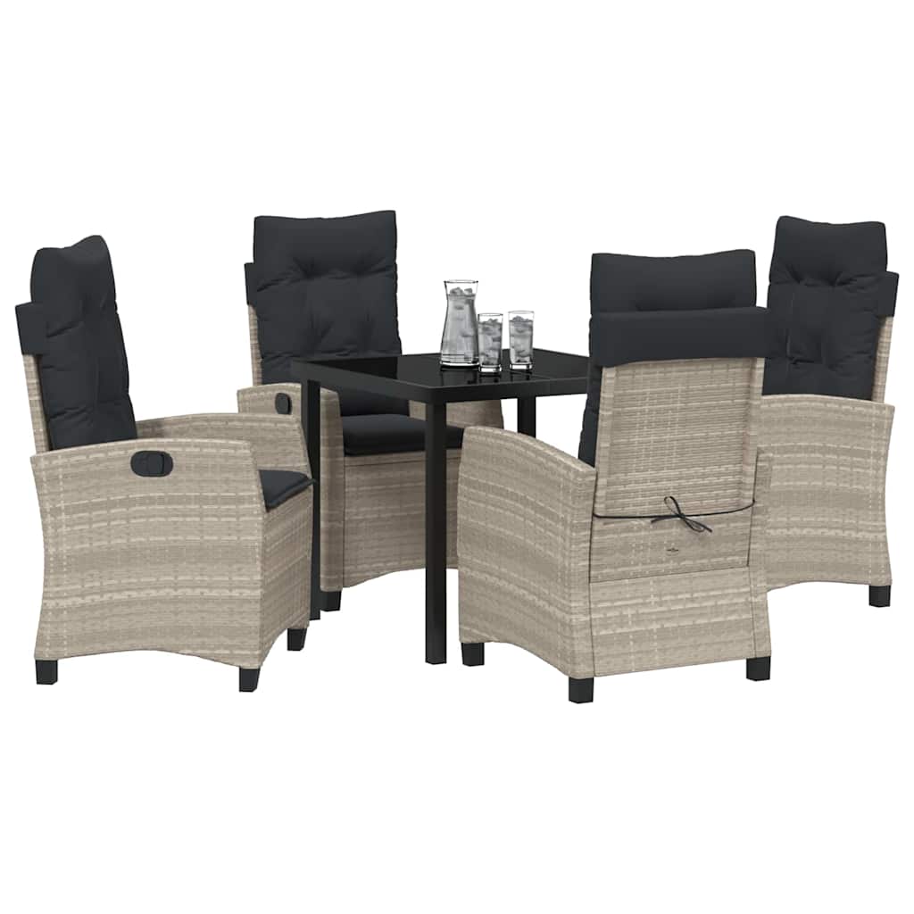Tuin eettafelset met kussen 5 pcs Lichtgrijs poly rattan – afbeelding 3