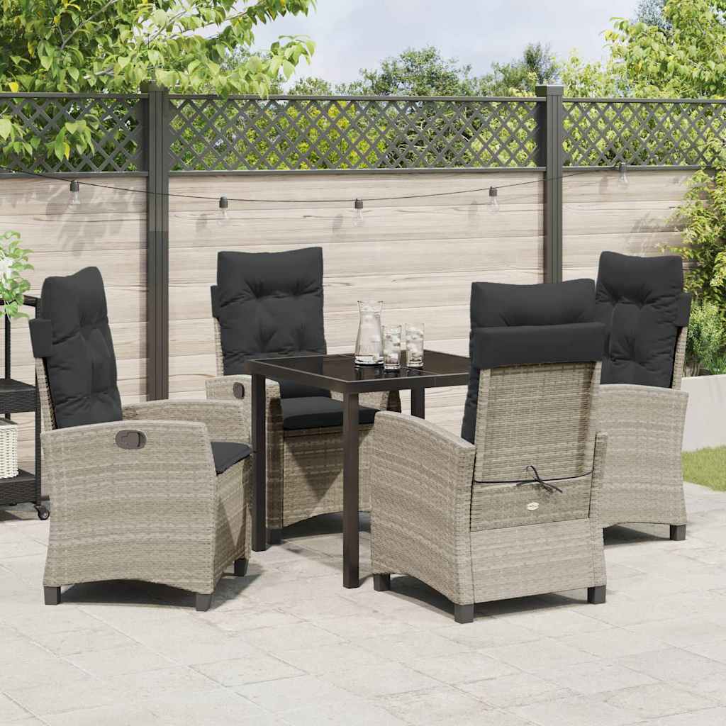Tuin eettafelset met kussen 5 pcs Lichtgrijs poly rattan – afbeelding 4