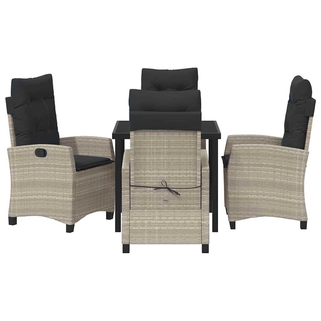 Tuin eettafelset met kussen 5 pcs Lichtgrijs poly rattan – afbeelding 7