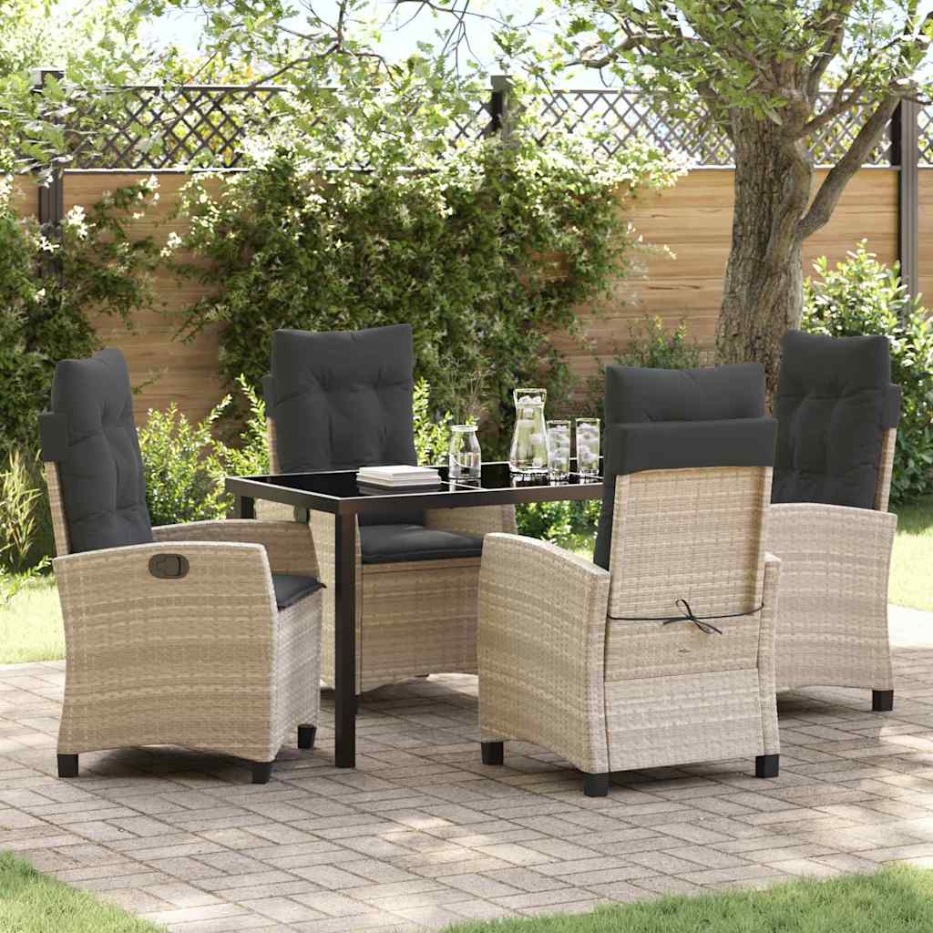 Tuin eettafelset met kussen 5 pcs Lichtgrijs poly rattan – afbeelding 1