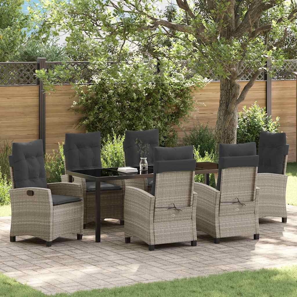 Tuin eettafelset met kussen 7 pcs Lichtgrijs poly rattan – afbeelding 1