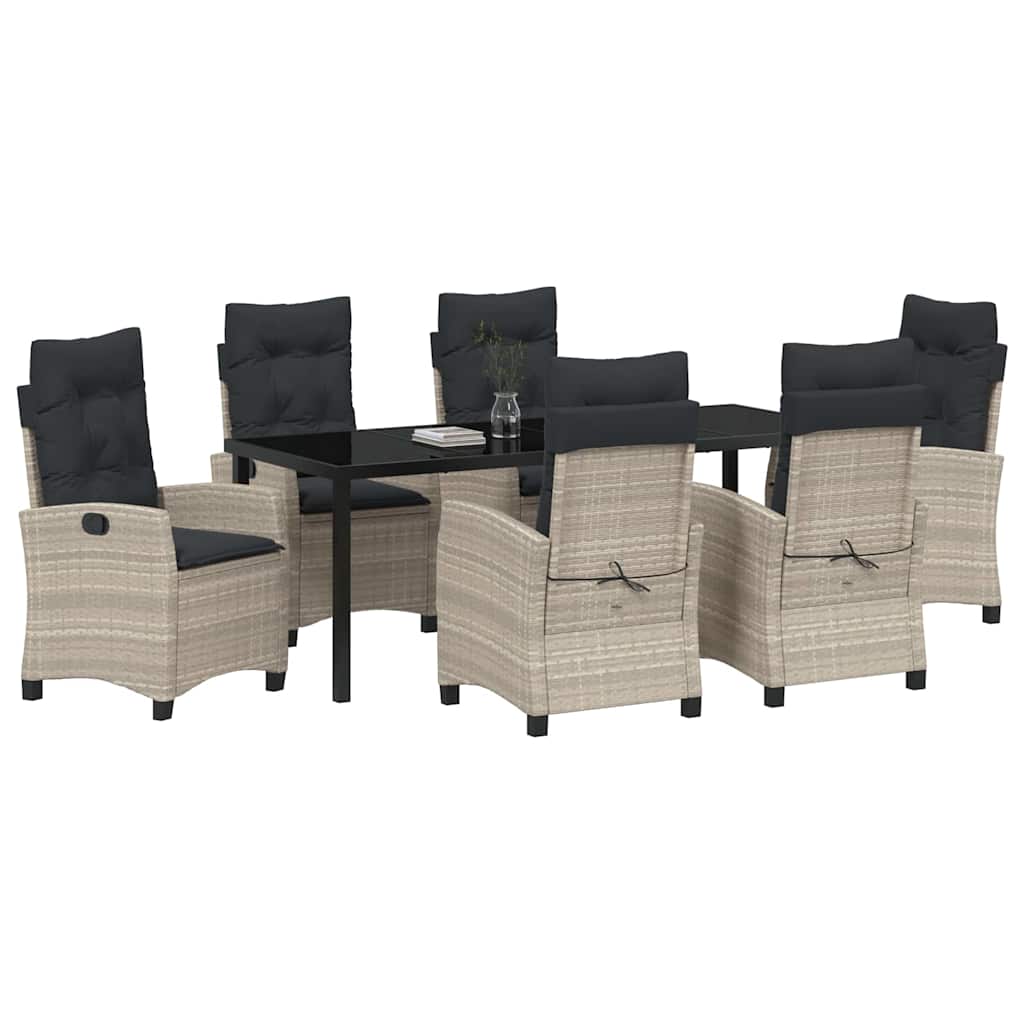 Tuin eettafelset met kussen 7 pcs Lichtgrijs poly rattan – afbeelding 3