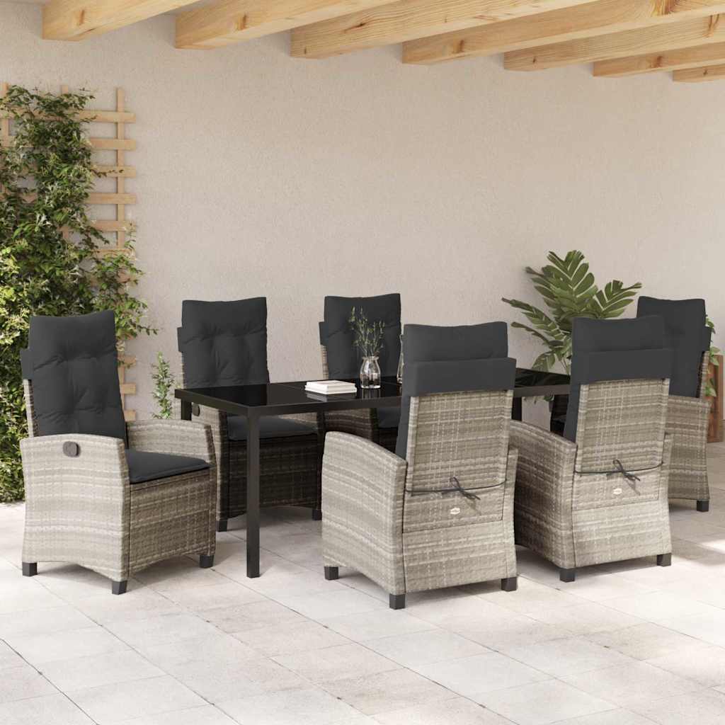 Tuin eettafelset met kussen 7 pcs Lichtgrijs poly rattan – afbeelding 4