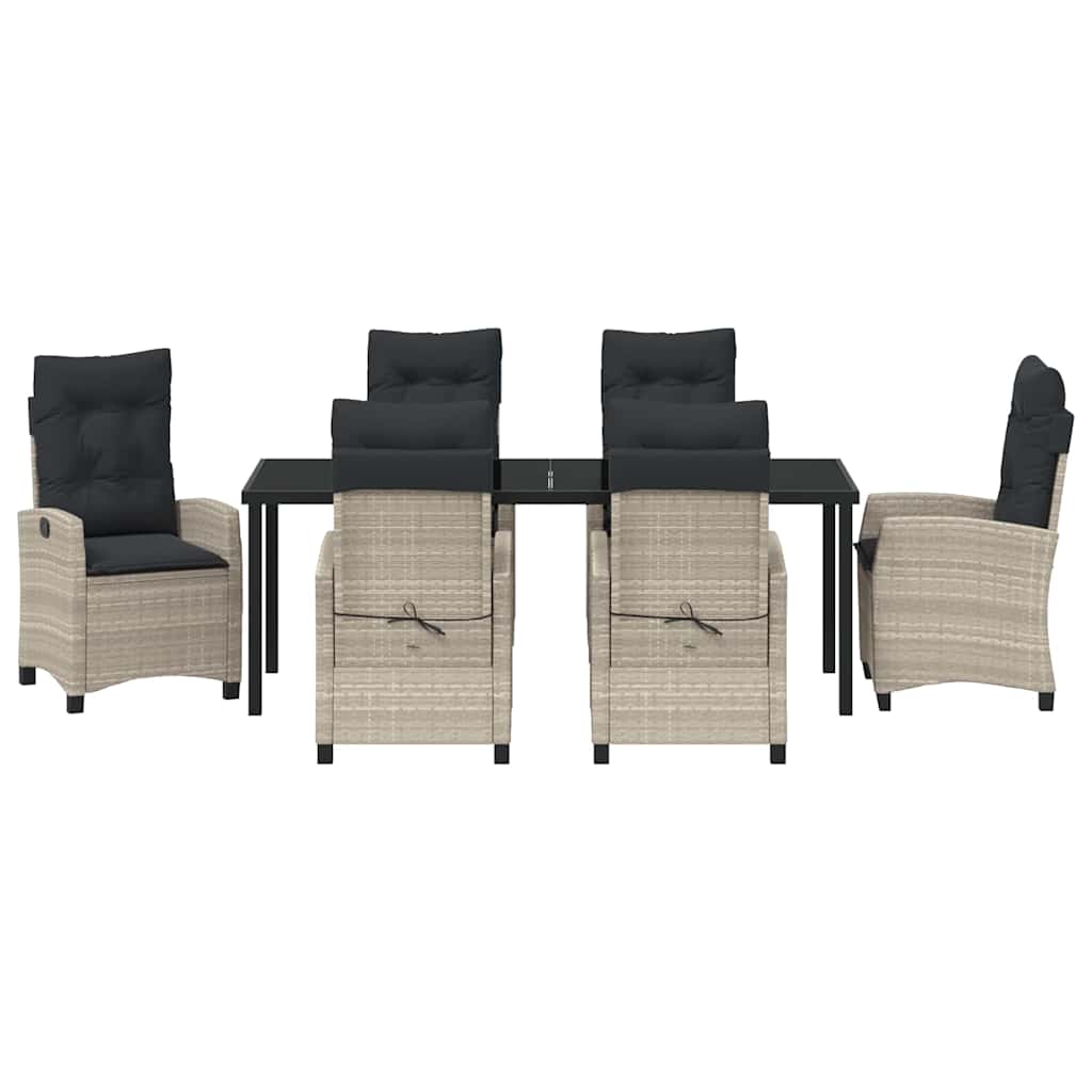 Tuin eettafelset met kussen 7 pcs Lichtgrijs poly rattan – afbeelding 7
