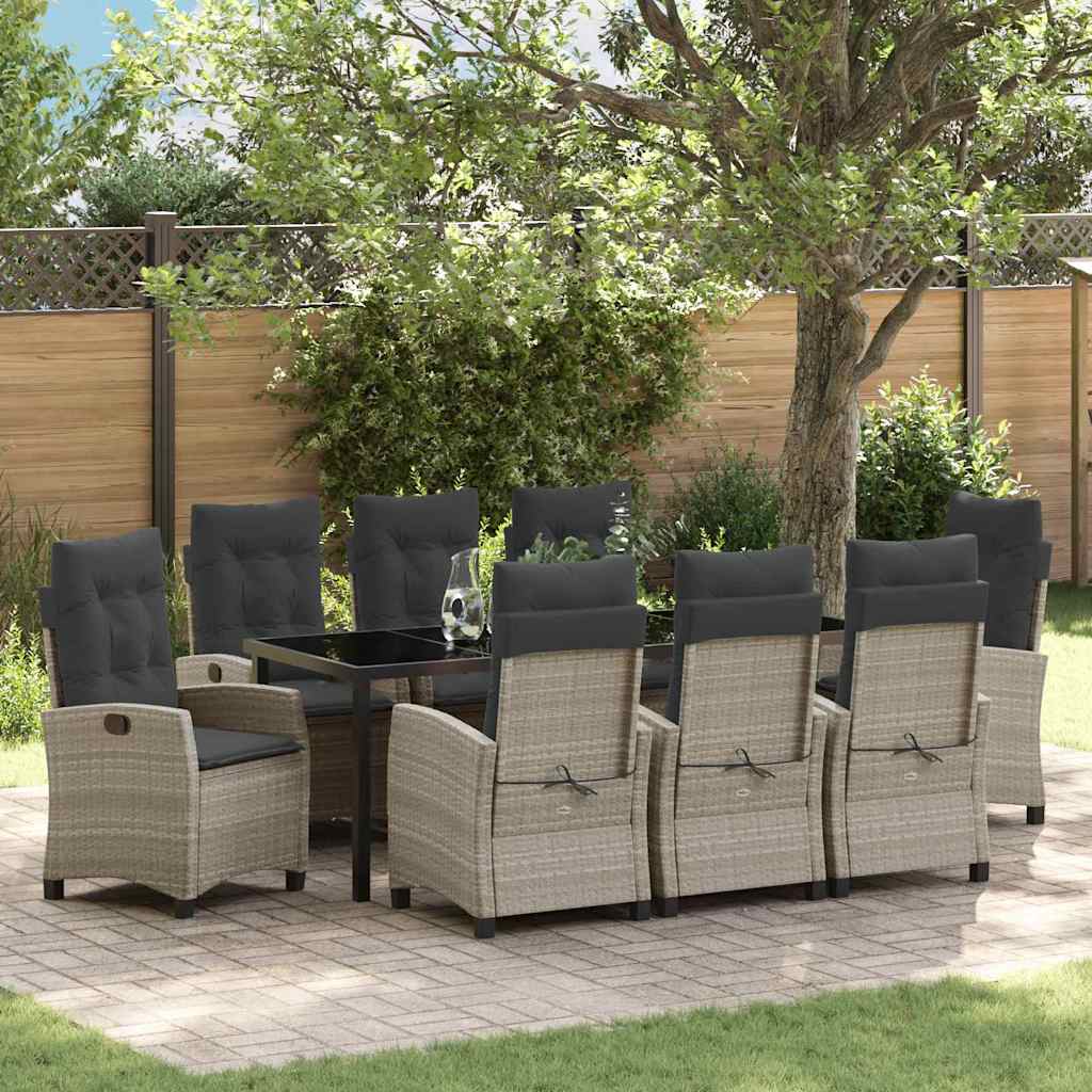 Tuin eettafelset met kussen 9 pcs Lichtgrijs poly rattan – afbeelding 1