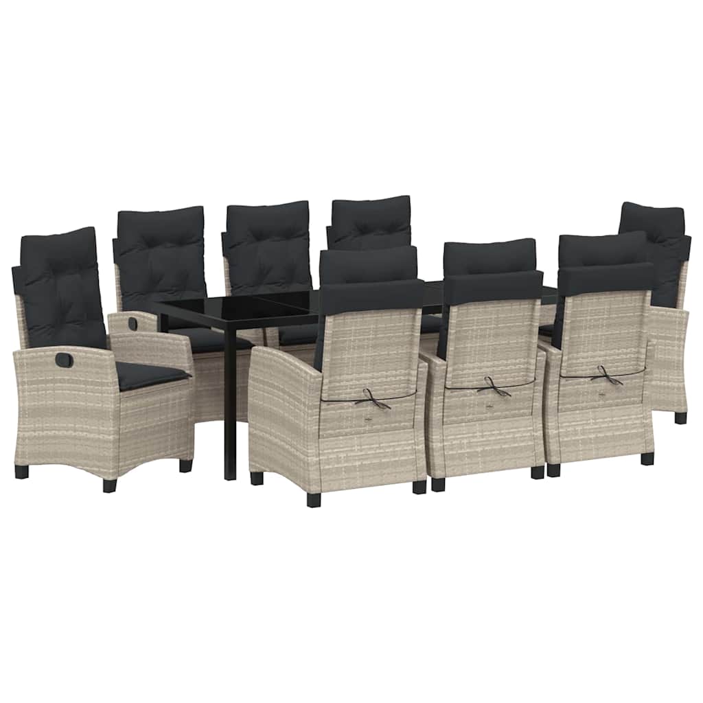 Tuin eettafelset met kussen 9 pcs Lichtgrijs poly rattan – afbeelding 2
