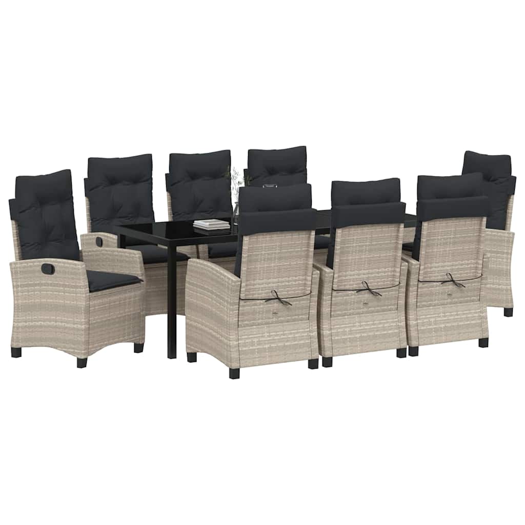 Tuin eettafelset met kussen 9 pcs Lichtgrijs poly rattan – afbeelding 3