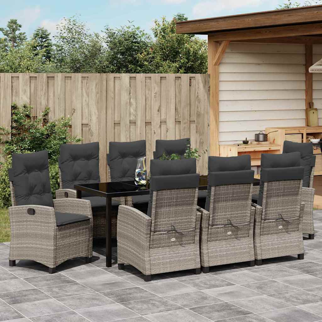 Tuin eettafelset met kussen 9 pcs Lichtgrijs poly rattan – afbeelding 4