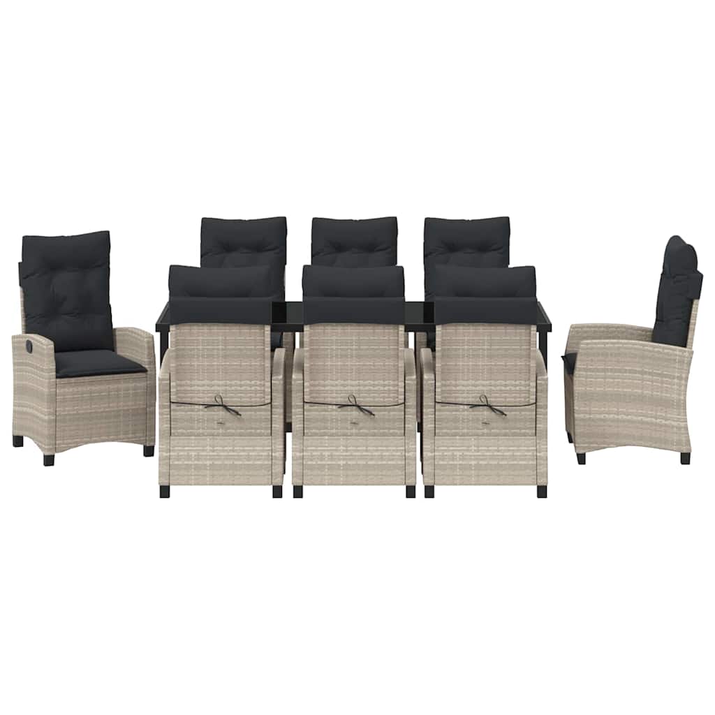 Tuin eettafelset met kussen 9 pcs Lichtgrijs poly rattan – afbeelding 7