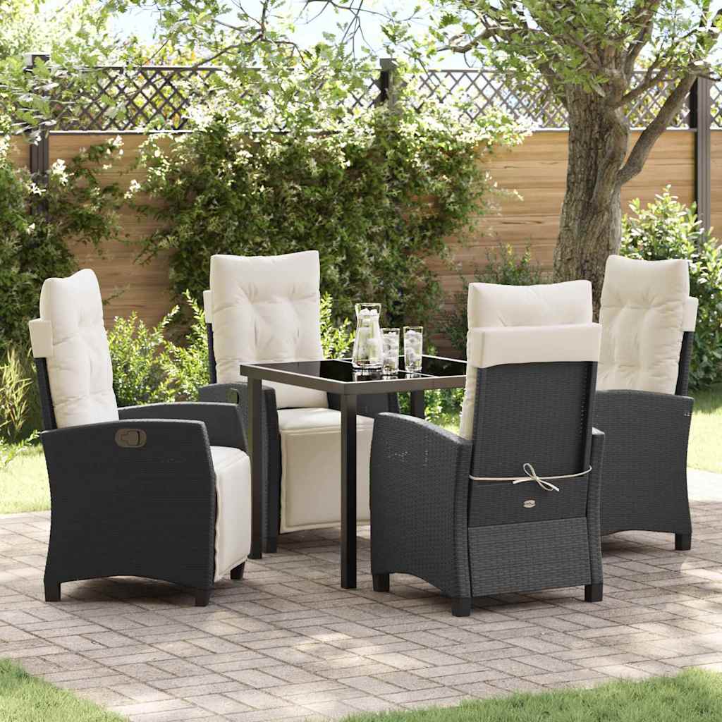 Tuin eettafelset met kussen 5 pcs Zwart poly rattan – afbeelding 1