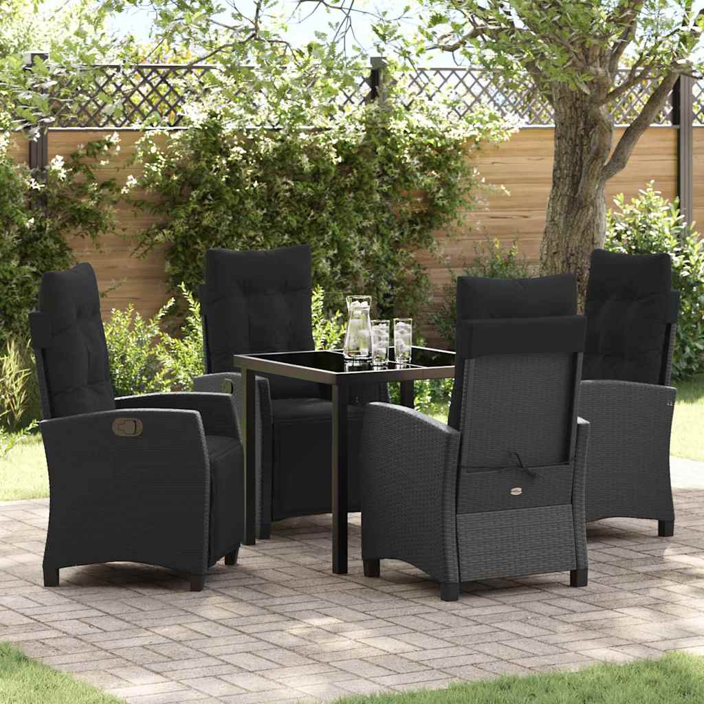 Tuin eettafelset met kussen 5 pcs Zwart poly rattan – afbeelding 1