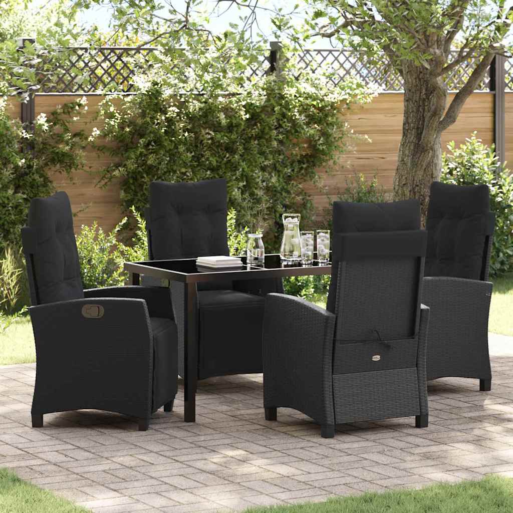 Tuin eettafelset met kussen 5 pcs Zwart poly rattan – afbeelding 1