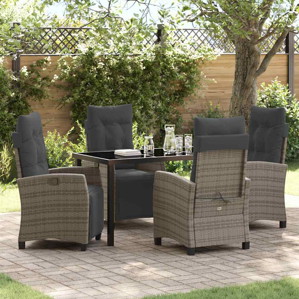 Tuin eettafelset met kussen 5 pcs Grijs poly rattan – afbeelding 1