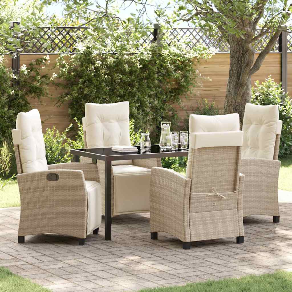 Tuin eettafelset met kussen 5 pcs Beige poly rattan – afbeelding 1