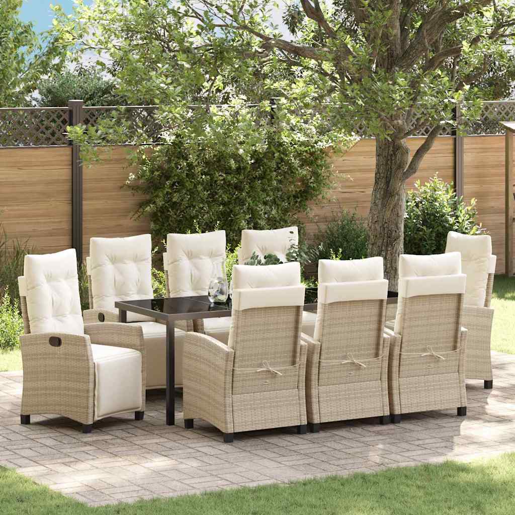 Tuin eettafelset met kussen 9 pcs Beige poly rattan – afbeelding 1