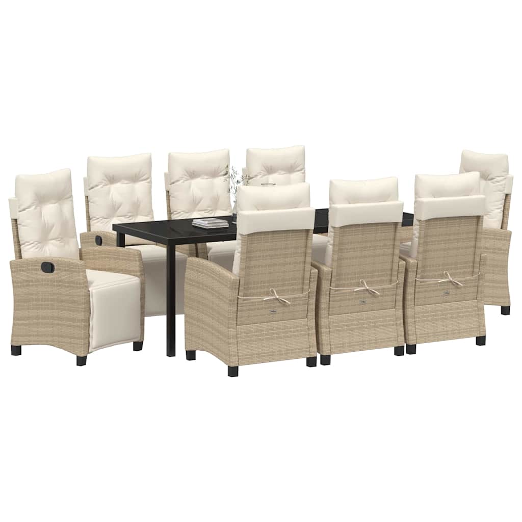 Tuin eettafelset met kussen 9 pcs Beige poly rattan – afbeelding 3