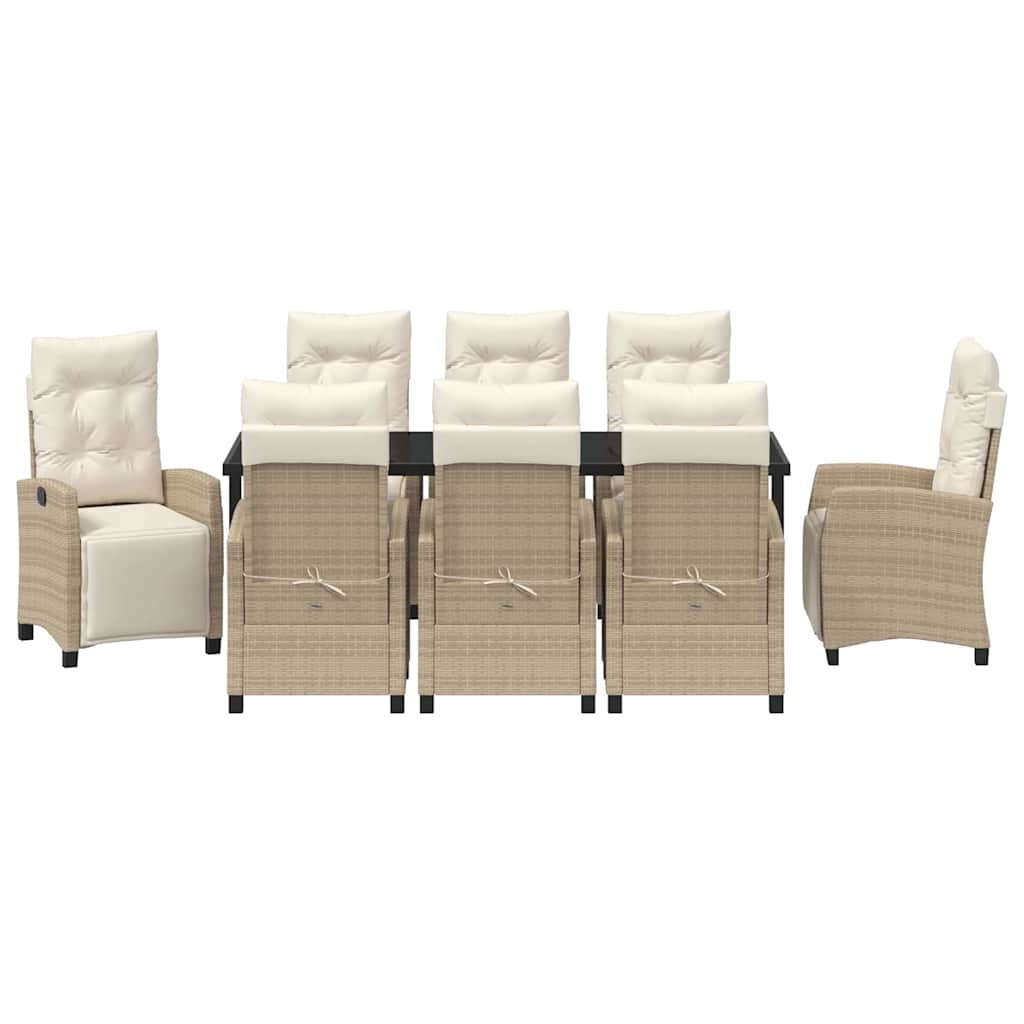 Tuin eettafelset met kussen 9 pcs Beige poly rattan – afbeelding 7
