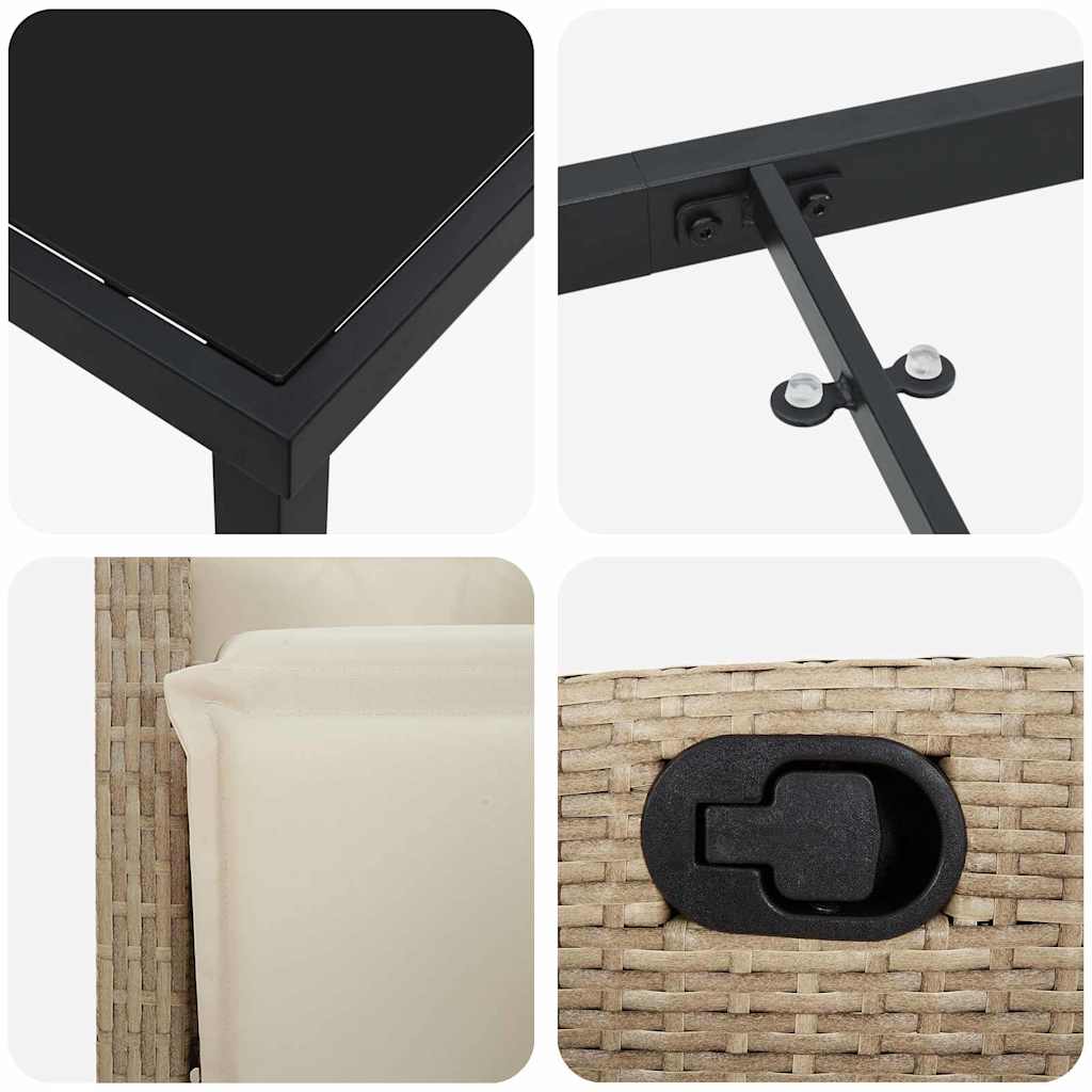 Tuin eettafelset met kussen 9 pcs Beige poly rattan – afbeelding 9