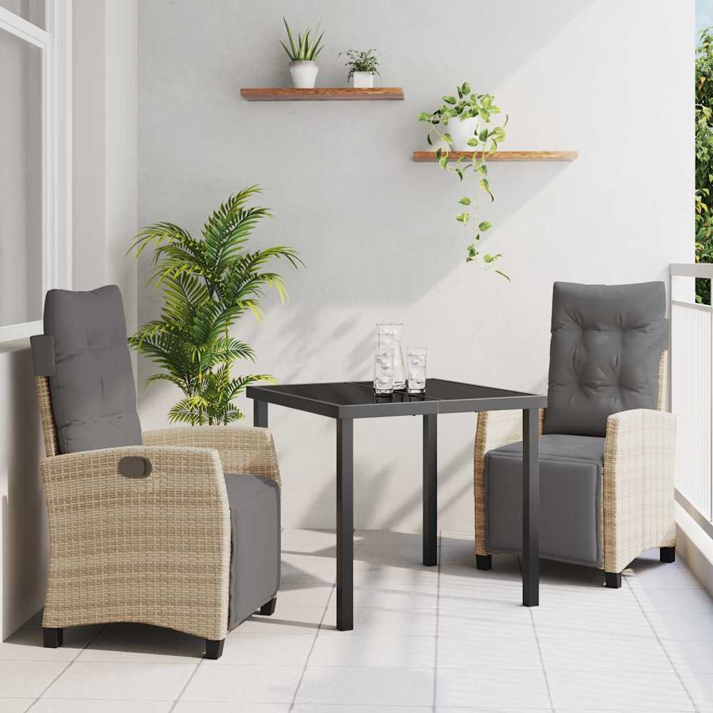 Tuin eettafelset met kussen 3 pcs Beige poly rattan – afbeelding 1