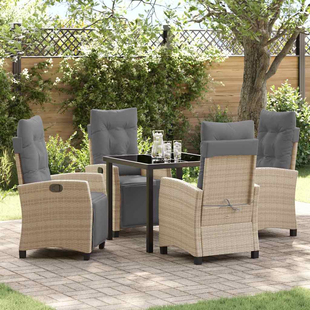 Tuin eettafelset met kussen 5 pcs Beige poly rattan – afbeelding 1