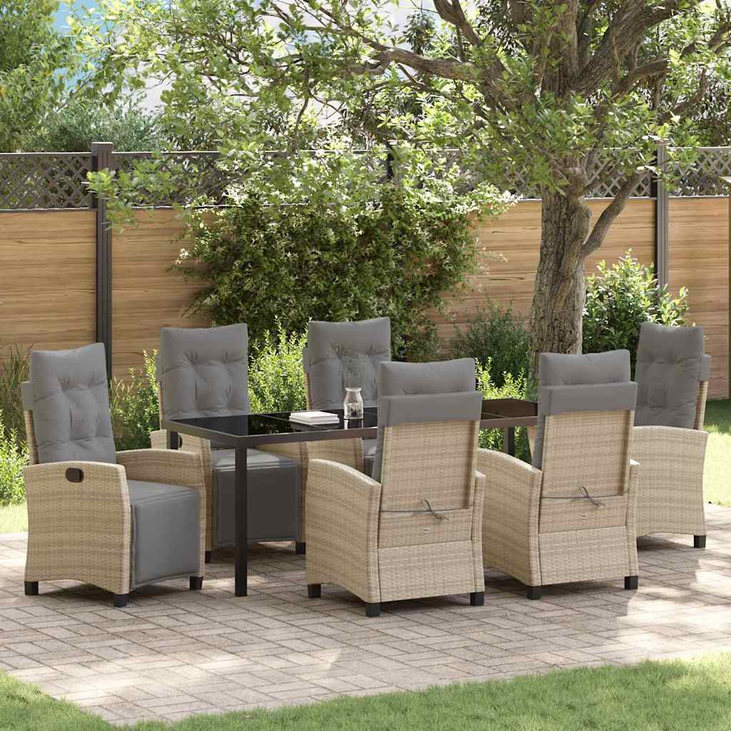 Tuin eettafelset met kussen 7 pcs Beige poly rattan – afbeelding 1