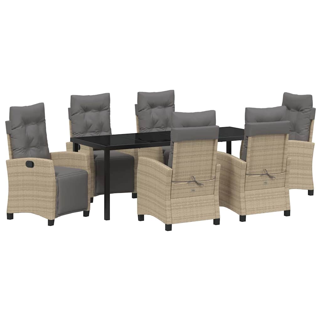 Tuin eettafelset met kussen 7 pcs Beige poly rattan – afbeelding 2