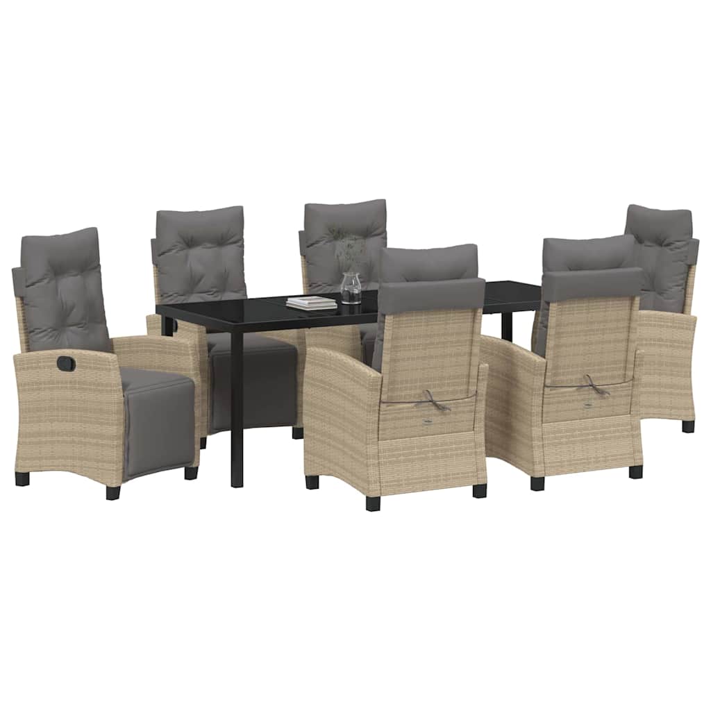 Tuin eettafelset met kussen 7 pcs Beige poly rattan – afbeelding 3