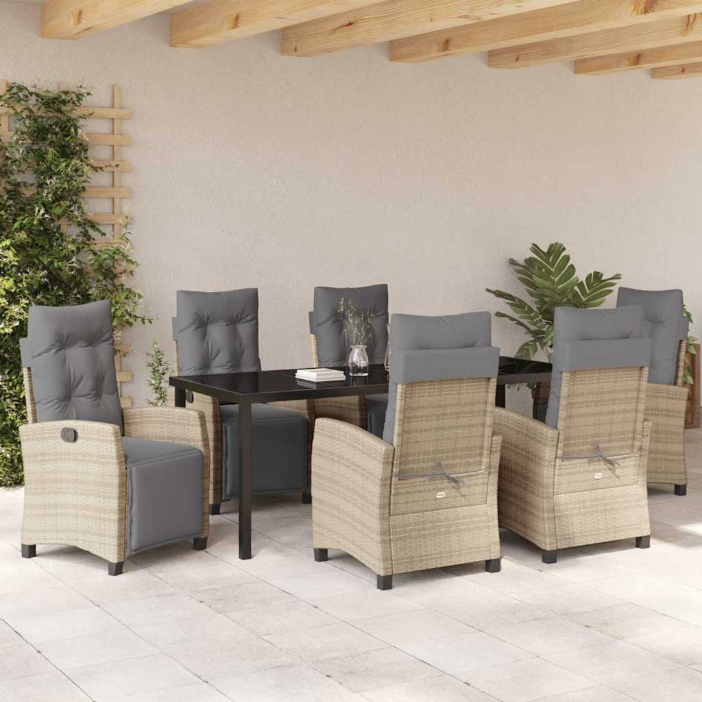 Tuin eettafelset met kussen 7 pcs Beige poly rattan – afbeelding 4