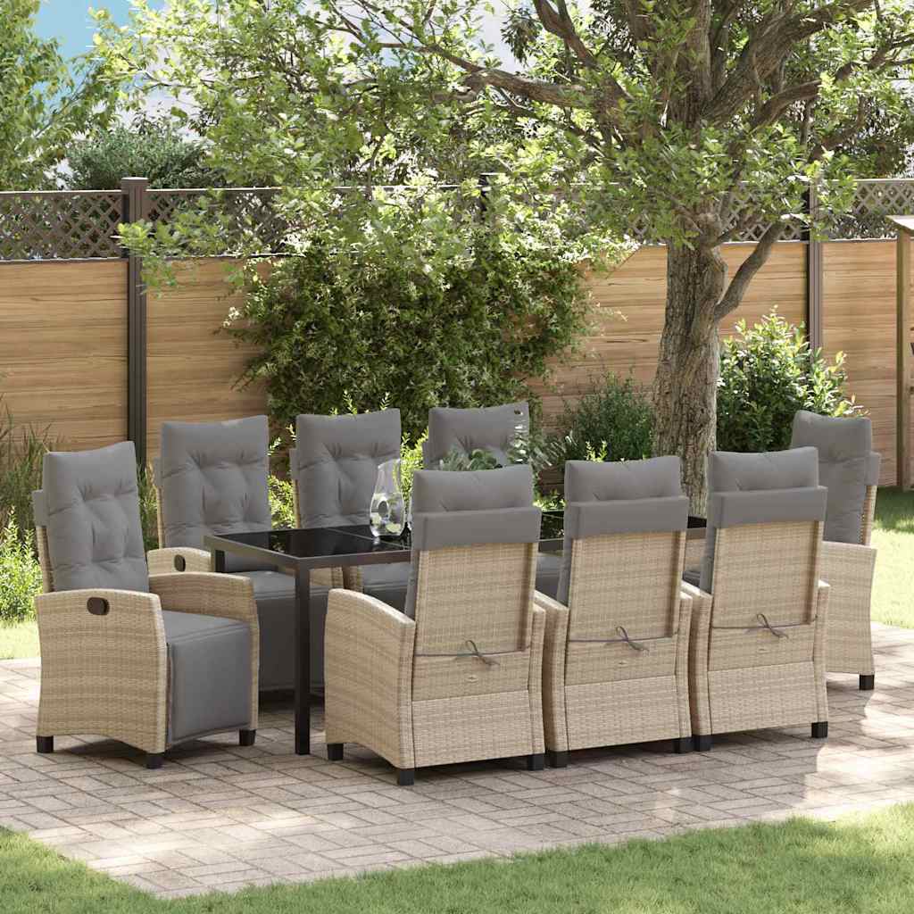 Tuin eettafelset met kussen 9 pcs Beige poly rattan – afbeelding 1