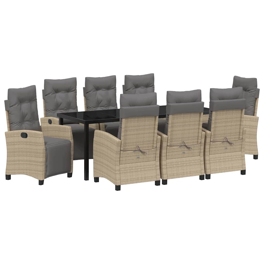 Tuin eettafelset met kussen 9 pcs Beige poly rattan – afbeelding 2